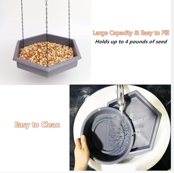 Hanging Bird Bath Bird Feeders, 2 in 1 XL Hanging Bird Feeder & Bird Baths for Outdoors, Wild Bird Feeders Hanging Bird Feeder Tray (Grey) - Image 4