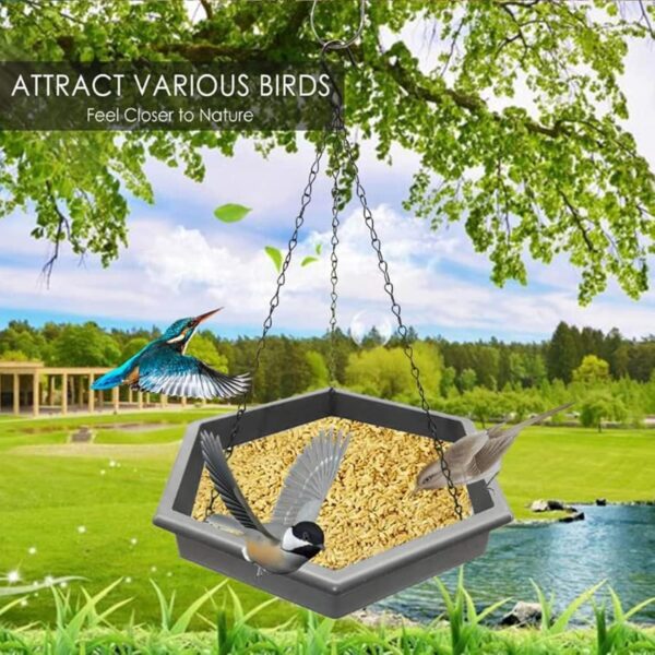 Hanging Bird Bath Bird Feeders, 2 in 1 XL Hanging Bird Feeder & Bird Baths for Outdoors, Wild Bird Feeders Hanging Bird Feeder Tray (Grey) - Image 6