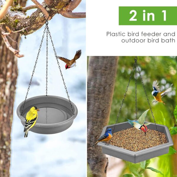Hanging Bird Bath Bird Feeders, 2 in 1 XL Hanging Bird Feeder & Bird Baths for Outdoors, Wild Bird Feeders Hanging Bird Feeder Tray (Grey) - Image 2