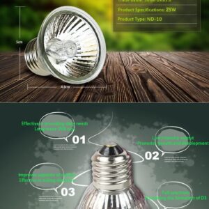 ATB-GIFT Pet Heating Lamp Bulb, 25W Mini UVA+UVB Full Spectrum Sun Lamp Bulb for Reptiles, Amphibian, Terrariums