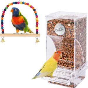 Automatic Bird Feeder, No Mess Bird Feeder, Transparent Acrylic Bird Cage Accessory, Double Compartment Hanging Seed Food Container for Budgerigar Cockatiel Finch Parakeets Canary Lovebirds