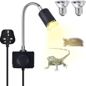 Bonlux Reptile Heat Lamp 25W E27 Basking Lamp for Tortoise Spot Holder Clamp UVA UVB Bulbs 360° Adjustable Metal Gooseneck Hose for Turtles, Snakes, Lizards with 2x25W Heat Spotlight Bulbs