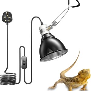 Bonlux Reptile Heat Lamp Holder 200W, Tortoise Heat lamp with Clip and BS Plug for E27 UVA/UVB Bulb, Pet Heat lamp for Reptiles Bearded Dragon,Snake,Chick