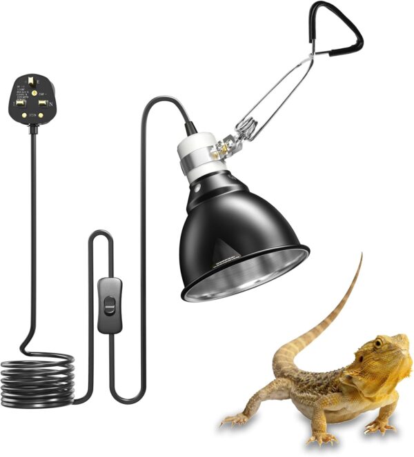 Bonlux Reptile Heat Lamp Holder 200W, Tortoise Heat lamp with Clip and BS Plug for E27 UVA/UVB Bulb, Pet Heat lamp for Reptiles Bearded Dragon,Snake,Chick