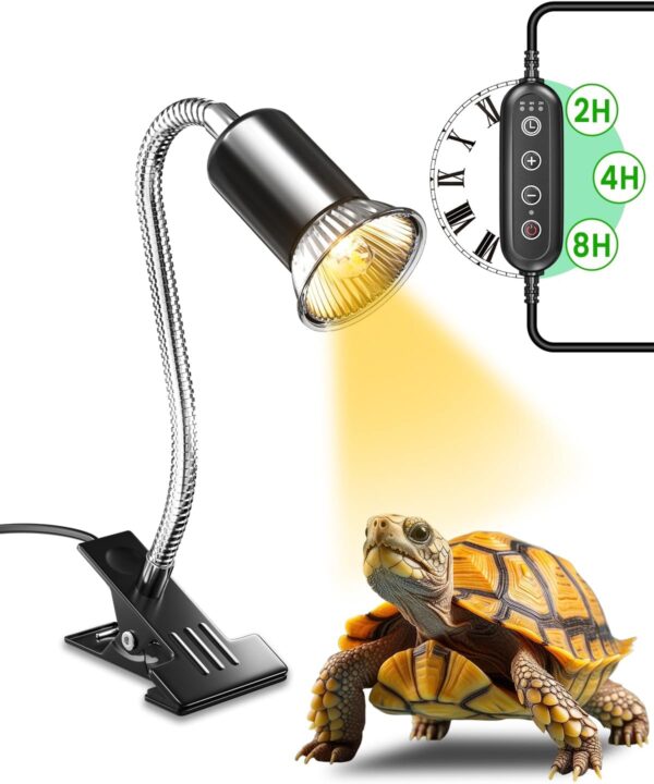 Bonlux Tortoise Heat Lamp,Terrarium Heat Lamp with time cycle,E27 200w Dimmable Reptile Heat Spotlight,Clip on Heat Lamp for Reptiles, Strong Clips, Ideal for Aquarium Tanks and Basking(NO BULB)