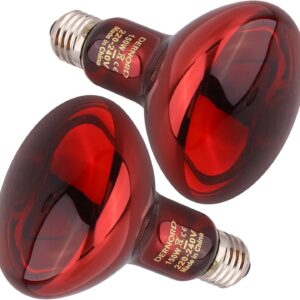 DERNORD Infrared Heat Lamp for Reptiles - 150W Red Basking Spot Bulb Night Heat Lamp for Tortoise Chameleon Puppy Bearded Dragon Poultry Vivarium Terrarium 2 Pack