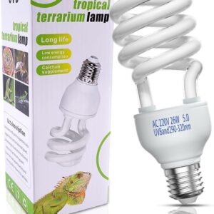 DoRight 5.0 UVB Bulb Reptile 26W, E27 UVA UVB Tortoise Fluorescent Light Bulb AC 220-240V UVB Tropical Terrarium Lamp for Rainforest Reptiles Chameleon Lizard Snake Pet Vivarium Turtle Tank (1-Pack)