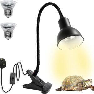 DoRight Tortoise Heat Lamp Basking Lamp, Reptile Basking Clamp Lamp with Holder Heat Spotlight with 2X25W UVA UVB E27 Bulb 360° Rotatable Clamp On Aquarium Heating Light for Turtle, Snake, Lizards