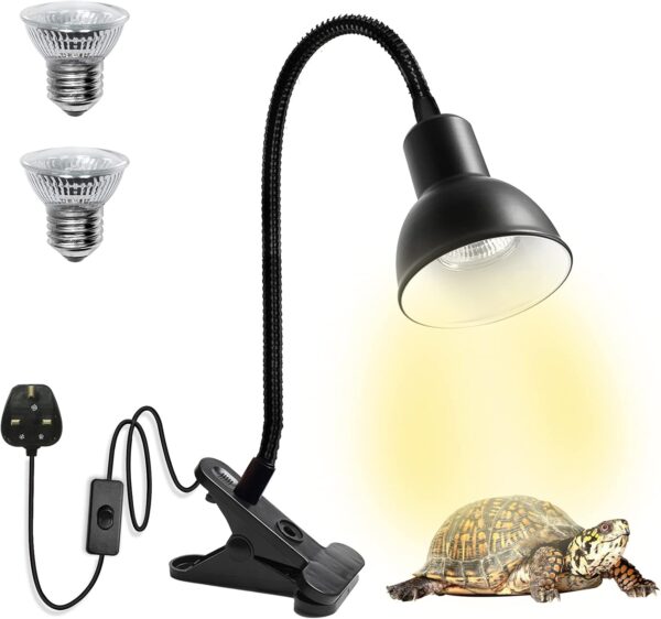 DoRight Tortoise Heat Lamp Basking Lamp, Reptile Basking Clamp Lamp with Holder Heat Spotlight with 2X25W UVA UVB E27 Bulb 360° Rotatable Clamp On Aquarium Heating Light for Turtle, Snake, Lizards