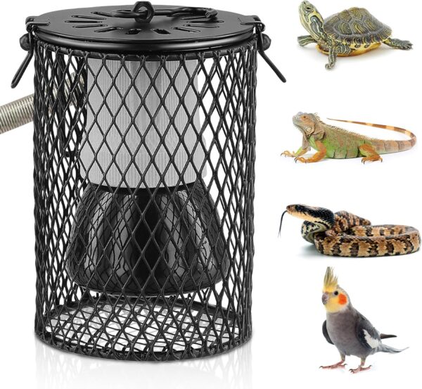 HOUSINN Reptiles Ceramic Heating Lamp with Guard,Anti-scalding Lampshade,100W Ceramic Heat Lamps Lampshade Holder,Infrared Reptile Heat Bulb with Anti Hot Bracket Cage for Bearded Dragon