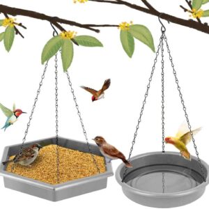 Hanging Bird Bath Bird Feeders, 2 in 1 XL Hanging Bird Feeder & Bird Baths for Outdoors, Wild Bird Feeders Hanging Bird Feeder Tray (Grey)