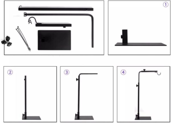 Hxlilebu Adjustable Reptile Heat Lamp Holder Stand, Black, 14-24 Inches,Hanging Reptile Dome Light for Tortoise, Lizards, Bearded Dragon, Snake