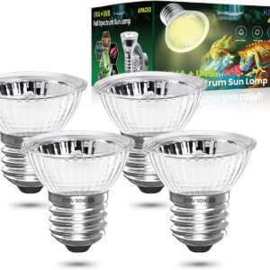 Klarlight 50W E27 Reptile Heating Bulb Dimmable, UVA UVB Light Bulb Full Spectrum Basking Bulb, Tortoise Heat Lamp for Lizard Spider Frog Snake Turtle Chameleon Aquarium Reptile and Amphibian (4-Pack)