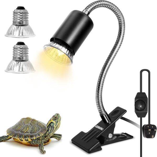 LEDBOKLI Reptile Heat Lamp UVA UVB Tortoise Heat Lamp E27 Holder with Two Heat Bulbs 25W and 50W Halogen Bulb for Turtle Amphibian Reptiles Lizard Snakes