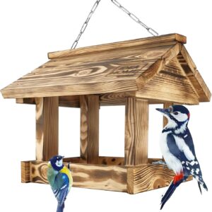 LEVIATAN MAXI Wooden Bird Feeder | Chain Hanging Bird Feeder | Outdoor Feed Tray with Roof | Ready-to-Use, No Assembly Required | Bird Feeder for Feeding Wild Birds All Year Round