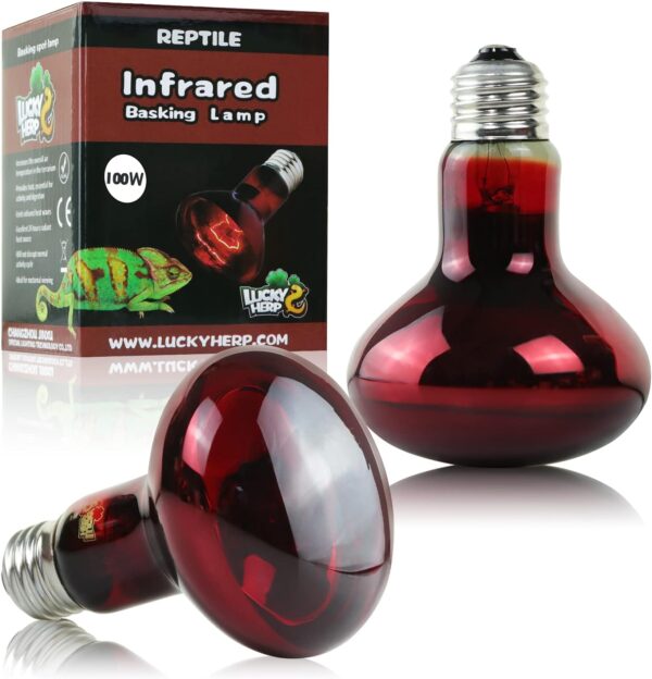 LUCKY HERP Reptile Heat Lamp Bulb, Infrared Basking Spot Light Bulb 100W-2Pack, Vivarium E27 UVA Heat Lamp for Reptiles,Tortoise,Puppies,Bearded Dragon,Chicks