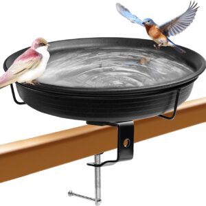 MERYSAN 11 Inches Deck Mounted Bird Bath Bowl Spa for Outside, Detachable Unheated Birdbath Bowl and Heavy Duty Sturdy Clamp, Outdoor Garden Mounted Birdfeeder for Attracting Birds