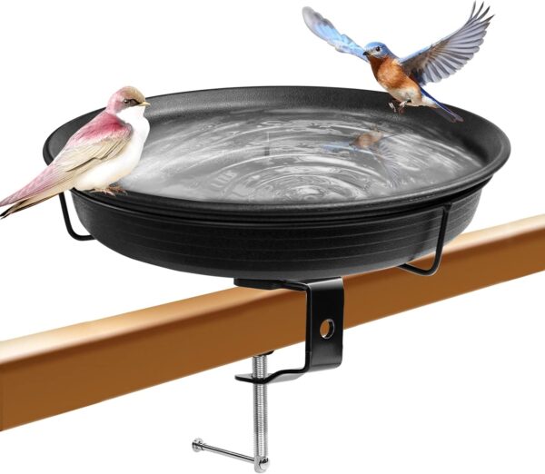 MERYSAN 11 Inches Deck Mounted Bird Bath Bowl Spa for Outside, Detachable Unheated Birdbath Bowl and Heavy Duty Sturdy Clamp, Outdoor Garden Mounted Birdfeeder for Attracting Birds