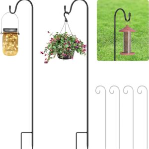 OFFCUP Shepherds Crook Hooks, 2pcs 75cm Bird Feeder Pole with Base, Adjustable Height Shepherds Hooks with 4pcs Place Card Holders, Bird Feeders Hanging Station for Garden Lights, Bird Feeder ect