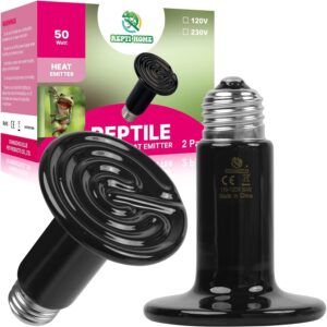 REPTI HOME Reptile Heat Lamp 50W 2 Pack, Terrarium E27 Ceramic Heat Light Bulb, Ceramic Heat Emitter for Reptile,Tortoise,Puppy,Chick,Bearded Dragon