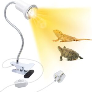 Reptile Heat Lamp, Tortoise Heat Lamps Aquarium Heating Light with Ceramic Spotlight Shade, Basking Light with 360° Rotating Neck Turtle Tank Accessories for Terrarium Puppies Chicks (without bulb)