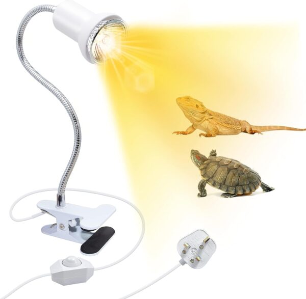 Reptile Heat Lamp, Tortoise Heat Lamps Aquarium Heating Light with Ceramic Spotlight Shade, Basking Light with 360° Rotating Neck Turtle Tank Accessories for Terrarium Puppies Chicks (without bulb)