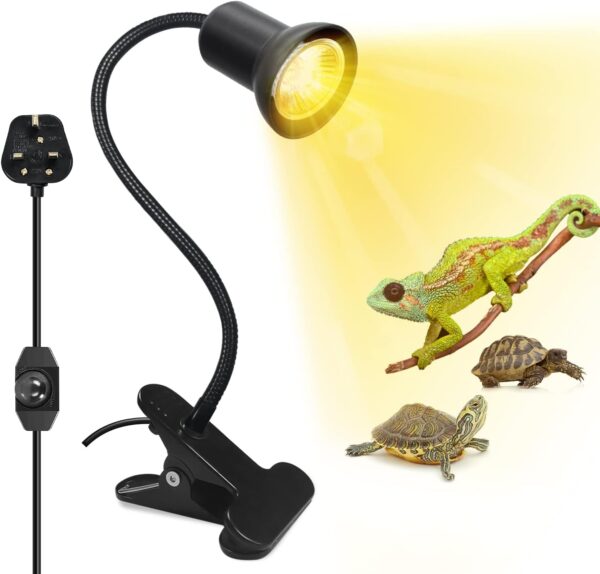 Tortoise Heat Lamp, Reptile Heat Lamp UVB Light Reptile Kit Basking Lamp with 360° Rotatable Clip on Lamp, Heat Spotlight Holder with Dimmable Switch for Aquarium Reptile, Turtle, Lizards(No Bulb)