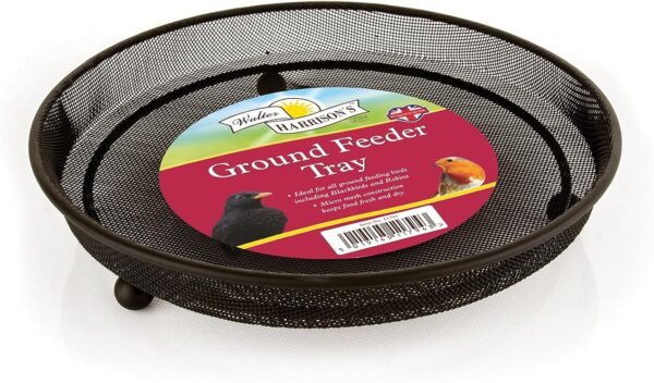 Walter Harrison's Bird Feeding Station Heavy Duty Metal Ground Wild Garden Bird Feeder Black Mesh Feeding Tray - 22 cm