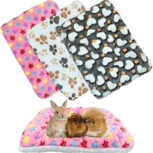 XMPEKO 3PCS Small Animal Plush Bed - 50 * 40 * 3cm, Fluffy Soft Warm Fleece Guinea Pig Bedding Mat Blanket for Cage Accessories for Rabbit Bunny Chinchilla Squirrel Hedgehog Hamster