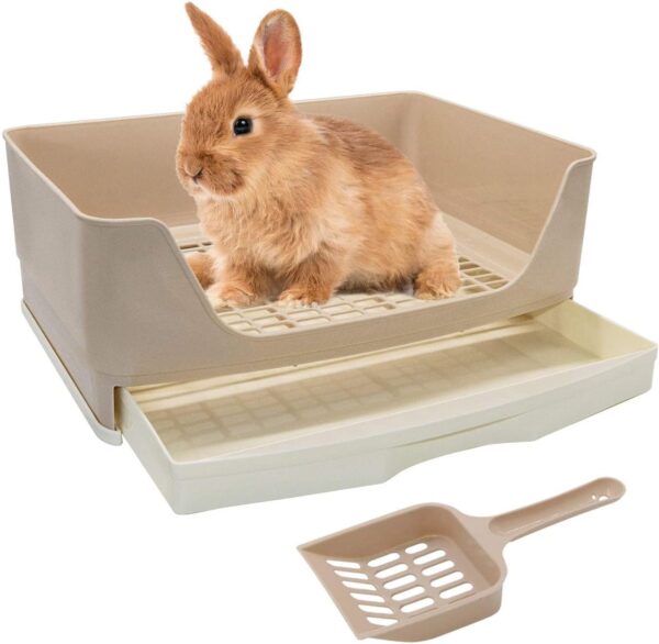 HYLYUN Large Rabbit Litter Tray Box Toilet,Potty Trainer Corner Litter Bedding Box with Drawer Larger Pet Pan for Adult Guinea Pigs, Rabbits, Hamster, Chinchilla, Ferret, Galesaur, Small Animals