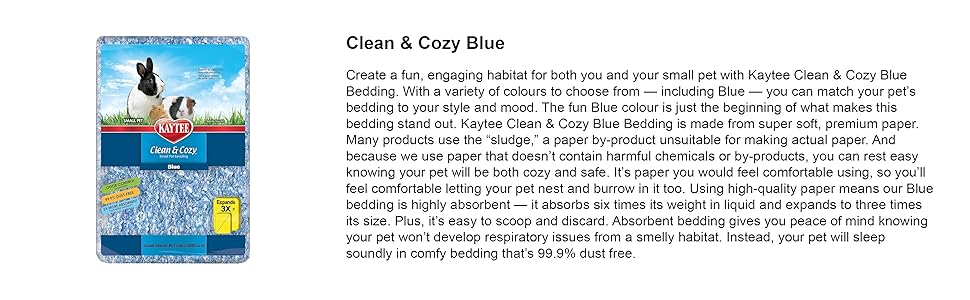 Kaytee Clean & Cozy Blue bedding pack image with description