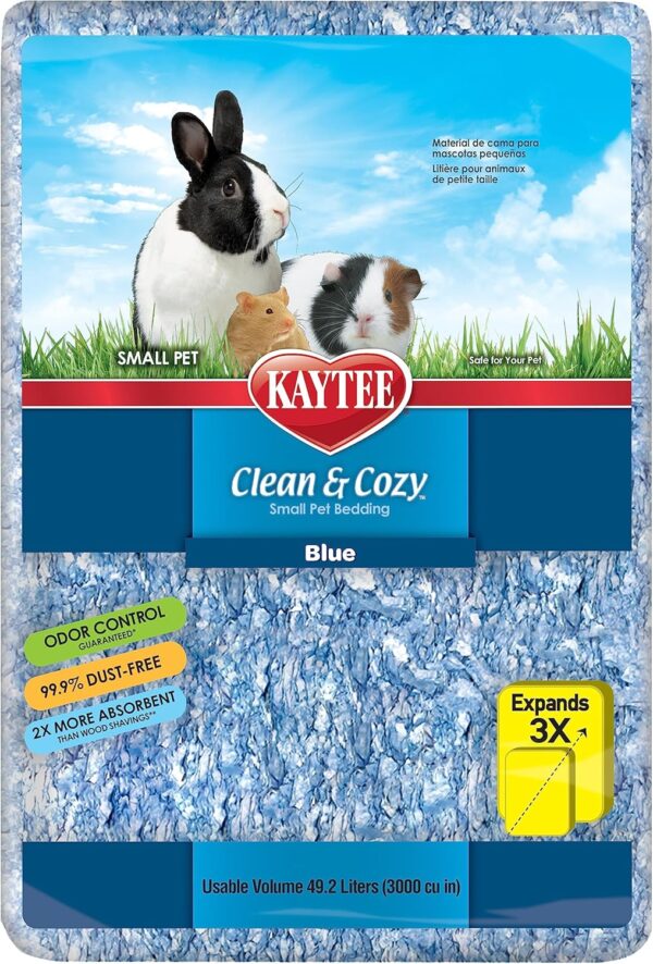 Kaytee Clean & Cozy Super Absorbent Paper Bedding for Cages, Hamster, Gerbil, Mice, Rabbit, Guinea Pig, 49.2 Litre, Blue