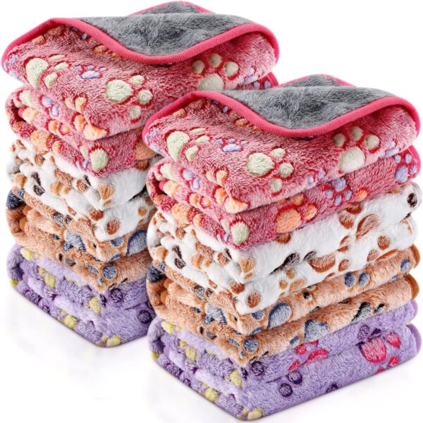 Tudomro 8 Pcs Guinea Pig Bedding Cage Liners Bulk Waterproof Blankets Small Animal Flannel Throw Bedding Absorbent Reusable Pet Pee Sleep Mat Pad Cover for Hamster Ferret (Paw,12 x 12 Inch)