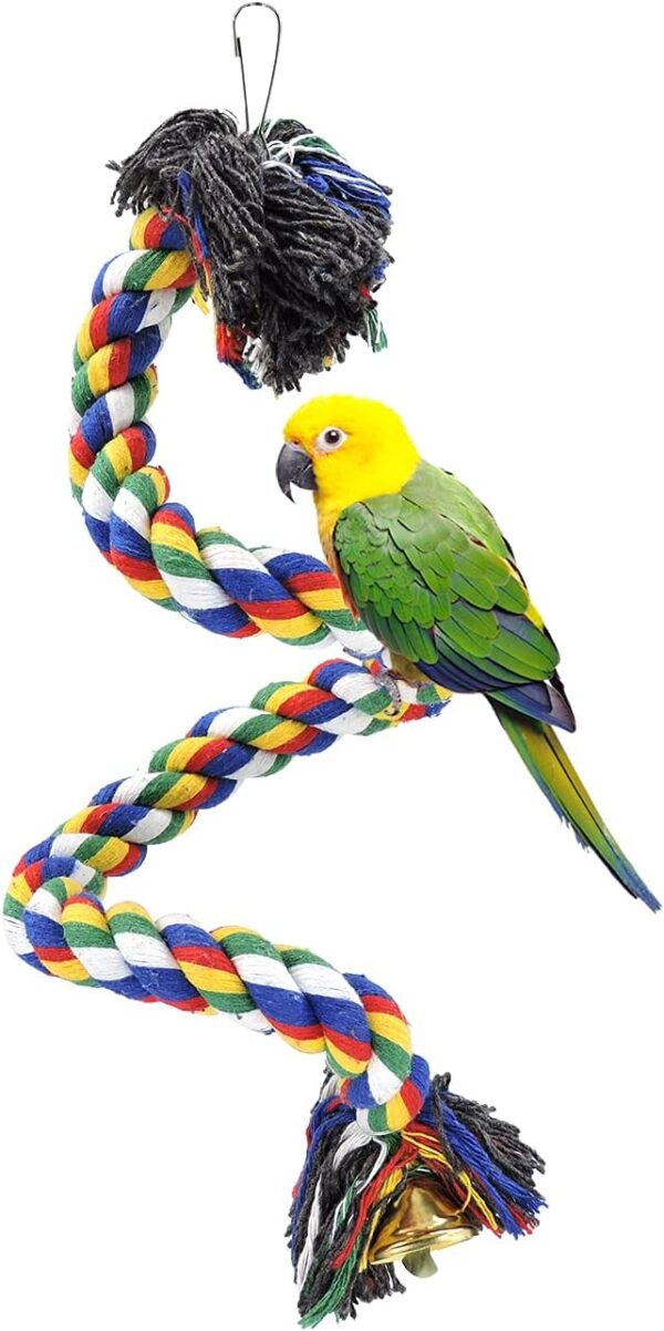 Andiker Bird Perches, Parrot Colorful Climbing Rope Swing Toys Parrot Stand with Bell and Hanging Clip for Parrots, Budgies, Macaws, Parakeets, and Other Small Birds (50cm)