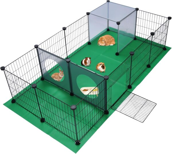 SILVER VALLEY Pet Playpen, Small Animals Cage, Exercise Fence with Mat, DIY Iron Mesh Panel, Interesting Game Holes Design, Ideal for Puppy,Rabbit,Kitten,Hamster,Guinea Pig,Hedgehog (140x70x35cm)