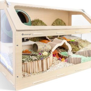 Niteangel Vista Hamster Cage W/Oblique Opening Cage Door - MDF Aspen Small Animal Cage for Syrian Dwarf Hamsters Degus Mice or Other Similar-Sized Pets (Small - 32.9 x 17.2 x 21.1 inches)