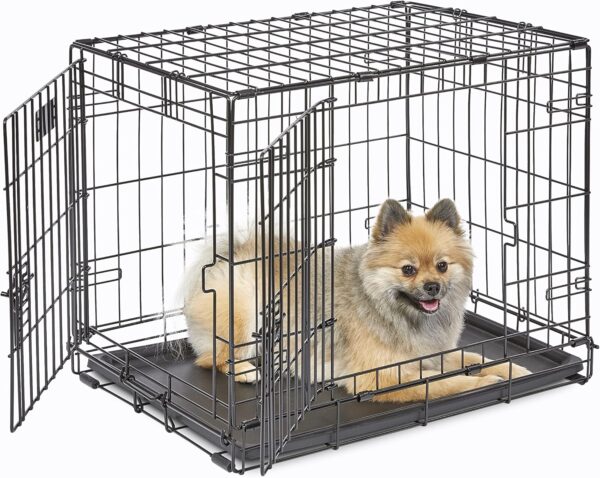 MidWest Homes for Pets Newly Enhanced Doule Door iCrate 60.96 cm (24-Inch) Long Dog Crate, Includes Leak-Proof Pan, Floor Protecting Feet, Divider Panel & New Patented Features, Black, Model 1524