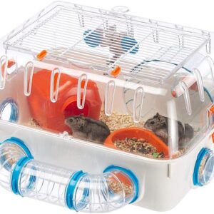 Ferplast COMBI 1 Innovative Hamster Cage - Customizable Habitat, Tunnel System - Interactive Transparent Design, Exercise Wheel & Accessories - Tubes Connect&Play, 40.5x29.5xh22.5 cm