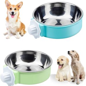 RIGHTWELL Dog Bowls, 2 PCS Removable Stainless Steel Dog Crate Water Bowls, 2-in-1 Pet Cage Hanging Feeding Bowls with Bolt Fixer, Suitable for Puppies, Cats and Other Small Animals