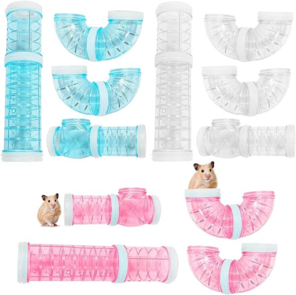 Hamster Tubes, Xiuyer 3 Set DIY Hamster External Connection Tunnel Transparent Adventure External Pipe Kit Creative Tunnel Track Rat Toy Accessories for Small Pet Sports Cage (Pink, Blue, white)