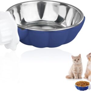 FuninCrea 2-in-1 Pet Crate Bowl for Crates Cages Removable Crate Water Bowl Creative Cute Pumpkin Stainless Steel Pet Hanging Bowl Small Cage Dog Bowl for Puppies Cats Small Animals (Large, Blue)