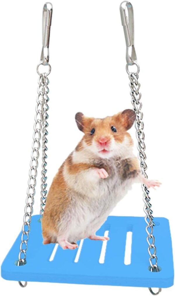 Andiker Hamster Toys, Hamster Swing, Small Animal Activity Toy Boredom Breaker, DIY Hamster Cage Accessories for Small Pets (Blue, Swing)