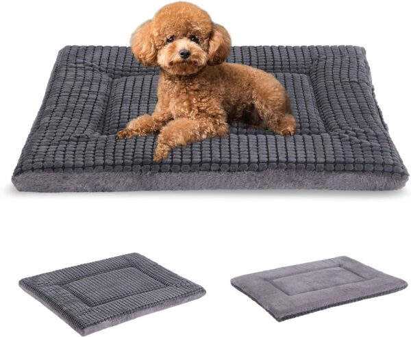 BVAGSS Dog Bed Mat,Reversible Dog Crate Pad, Memory Foam Dog Beds, Soft Warm Pet Cushion for Small Medium Dogs, Washable Pet Sleeping Mattress Kennel Bed Pad XH079 (60x45x4 cm,Light Grey)