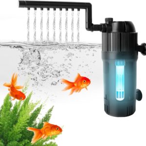 Zhwidnerso Internal Fish Tank Filter with Timing Function, 5 in 1 Aquarium Filter with UV Steriliser Filter Pump 500 L/H Aquarium Filter Pump Flow Rate and Direction Adjustable Aquariums Small Tank