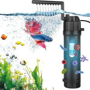 AUPERTO 5W Fish Tank Filter, 500L/H Internal Aquarium filter with UV Steriliser Ultra Quiet, Flow Rate and Direction Adjustable Submersible Filter for Turtle, Pond Fish, Garden