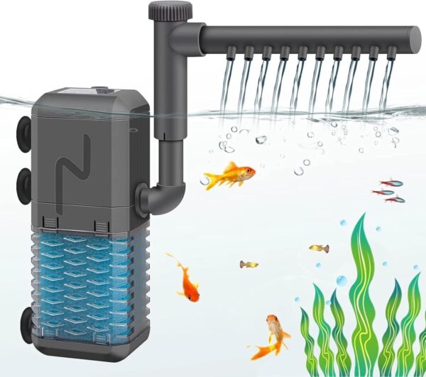 Felenny 4- in- 1 600L/ H Internal Aquarium Filter Pump with Spray Bar Submersible Filter for Fish Tanks