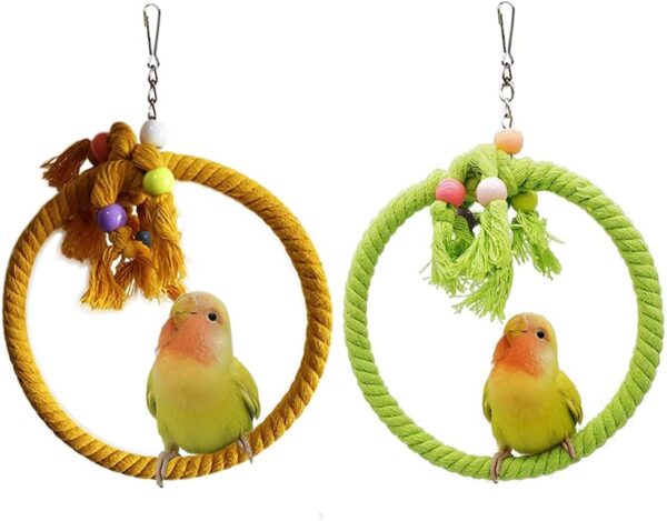 2 PCS Kuivoo Bird Swing Cotton Rope Ring, Bird Parrot Perches for Cage,Cage Hanging Bite Resistance Toys,Bird Stand Soft Ring Bed for Budgie,Cockatiel,Canary,Parakeet,Love-bird,Conures