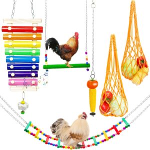 6 Pieces Chicken Toys for Coop Accessories, Chicken Xylophone with Grinding Stone Chicken Swing Flexible Ladder String Bag Vegetable Skewer String Feeder for Hens Parrot Bird