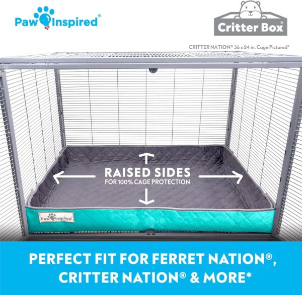 Paw Inspired Critter Box Washable Cage Liner, Reversible Fleece Bedding with Raised Sides for Ferrets, Guinea Pigs, Rats, Chinchillas & Other Small Animals (Critter Nation/Ferret Nation, Gray/Green) - Image 3