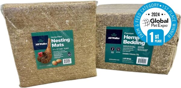 All Walks 70L Coop Combo Hemp Pet Bedding & Chicken Nesting Pads - 100% Natural Hemp Small Animal Bedding and Cushioned Pads for Hen Nesting Box - Chicken Coop Accessories for Laying Eggs - USA Made